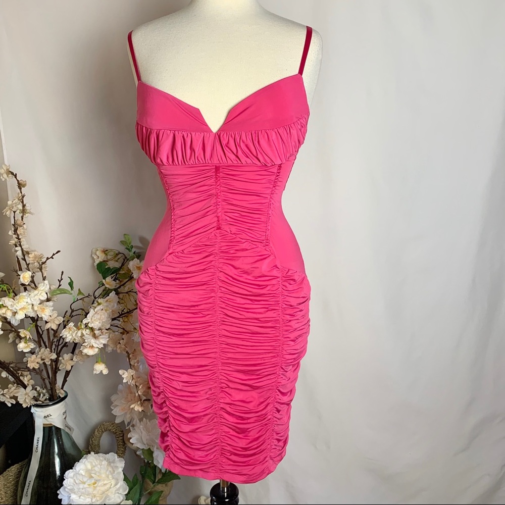 Hera pink ruched fitted bodycon dress S M L